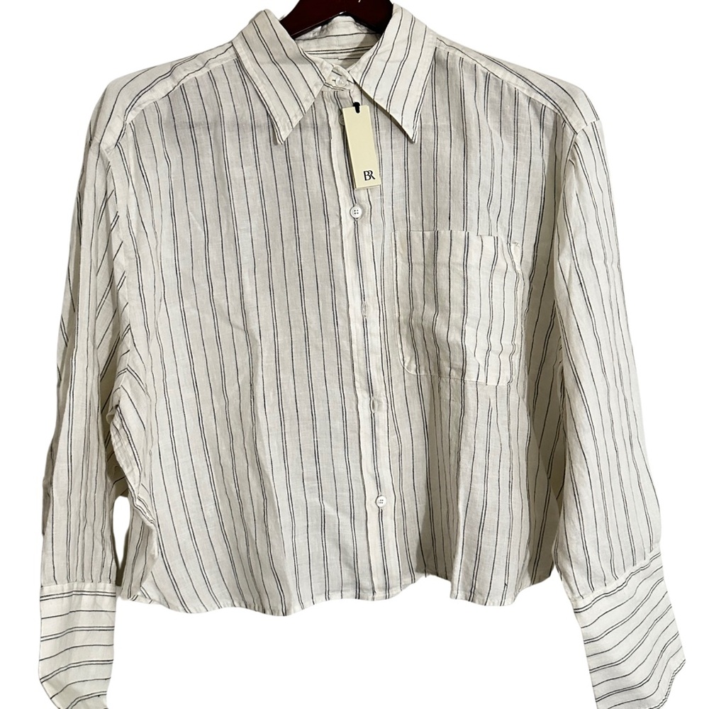 Banana Republic Cream Button-Down Shirt with Black Stripes